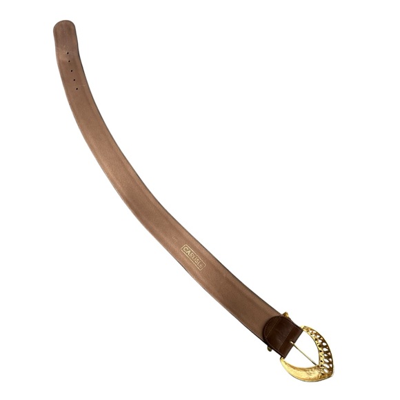 Carlisle Womens Size Medium Brown Leather Gold Black Horn Buckle Waist Belt 1665 - Picture 7 of 13